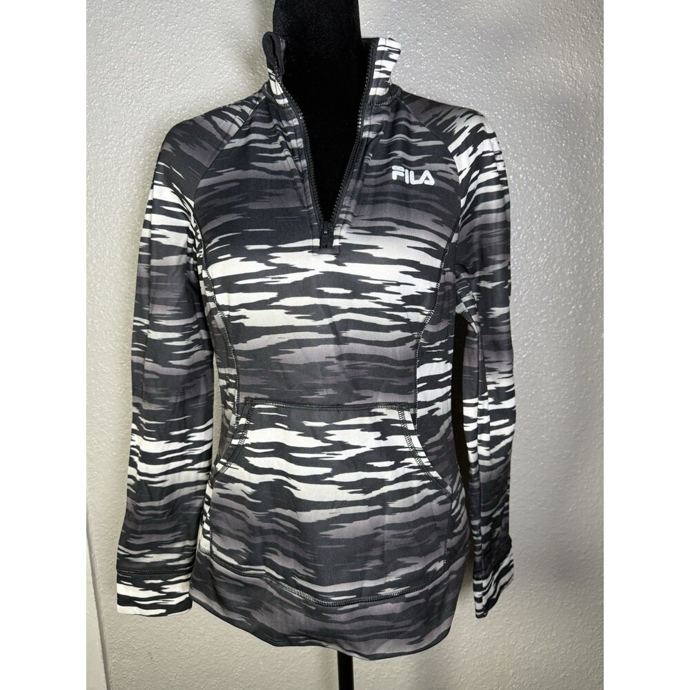 Fila Sport Women Small Black and White 1/4 Zip Long Sleeve Pullover *Flaw* stain